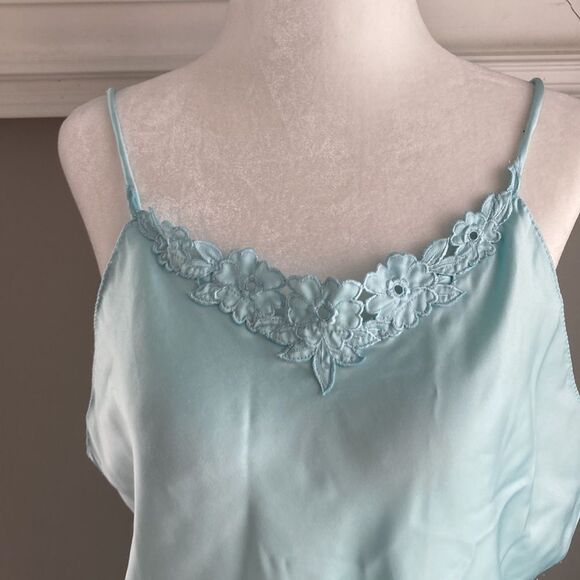 Vintage Belle Fleur Slip Aqua Short Sleeveless Nightie - Picture 4 of 12